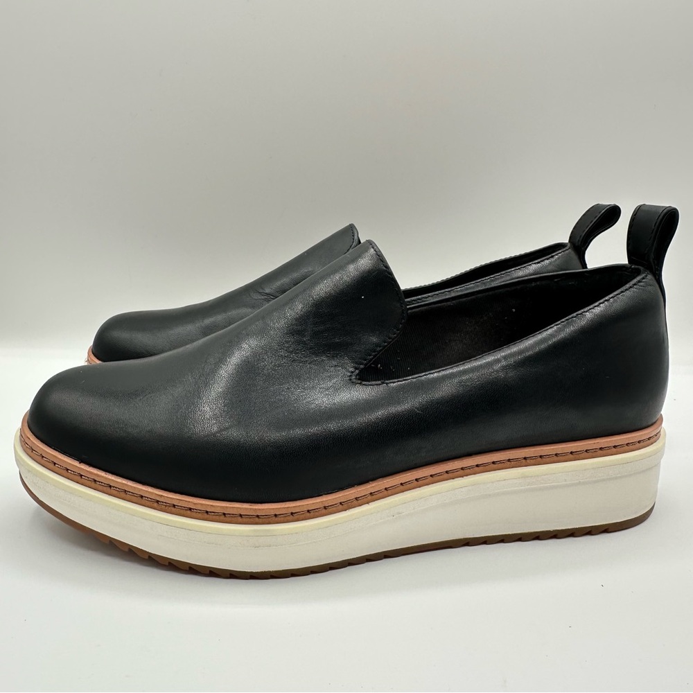 Clarks Women's Loafer Slip On Shoes Size 7.5 M Black Leather Platform Wedge
